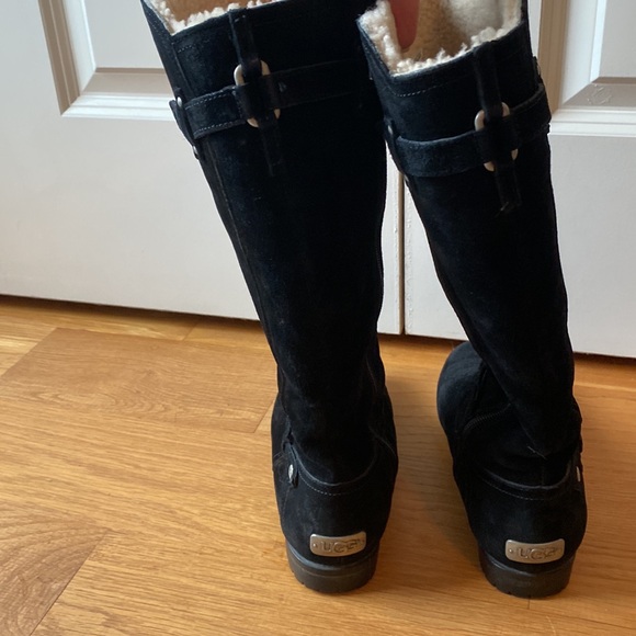UGG Black Suede Sherpa Lined Tall Boots - Picture 3 of 15